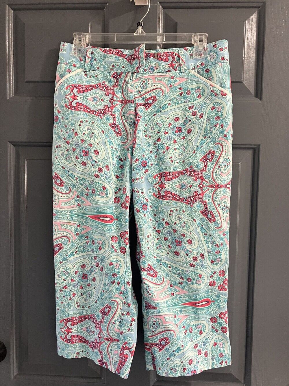 Peter Millar Women’s Stretch Cotton Crop Capri Pants size 2 Straight Leg Paisley